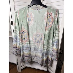 Pink Blush Open Front Kimono cardigan 3/4 Sleeve Boho Aztec Womens Size XL‎